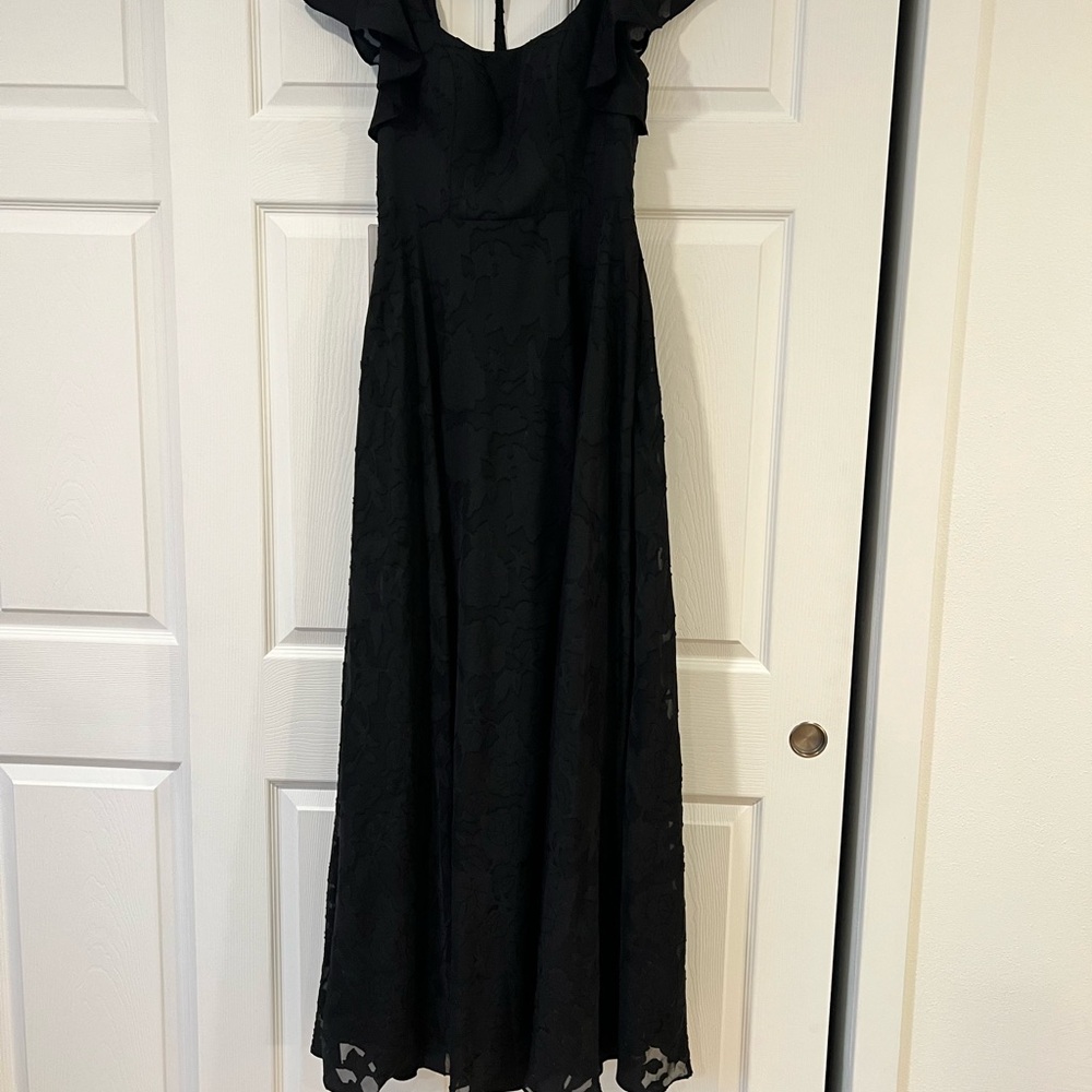 PROM Azazie Black Maxi Gown with Flutter Sleeves and Cold Shoulder